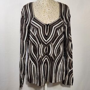 Cartise Women Size 12 Geometric Art to Wear Long Sleeve Double Zipper Front Top